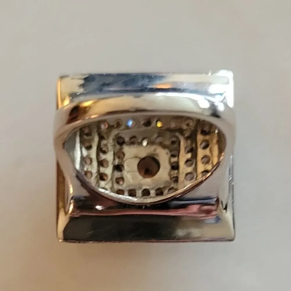 Sterling Silver Ring Pave Set With Chocolate Cubic Zirconia Cocktail Ring Sz.6